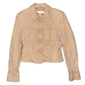 💙 Escada Tan Tweed Cashmere Blend Cropped Blazer Jacket Minimalist Quiet Luxury